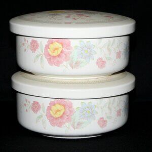 Pair of Vintage Floral Baking Dishes with Lids | Casserole Dishes